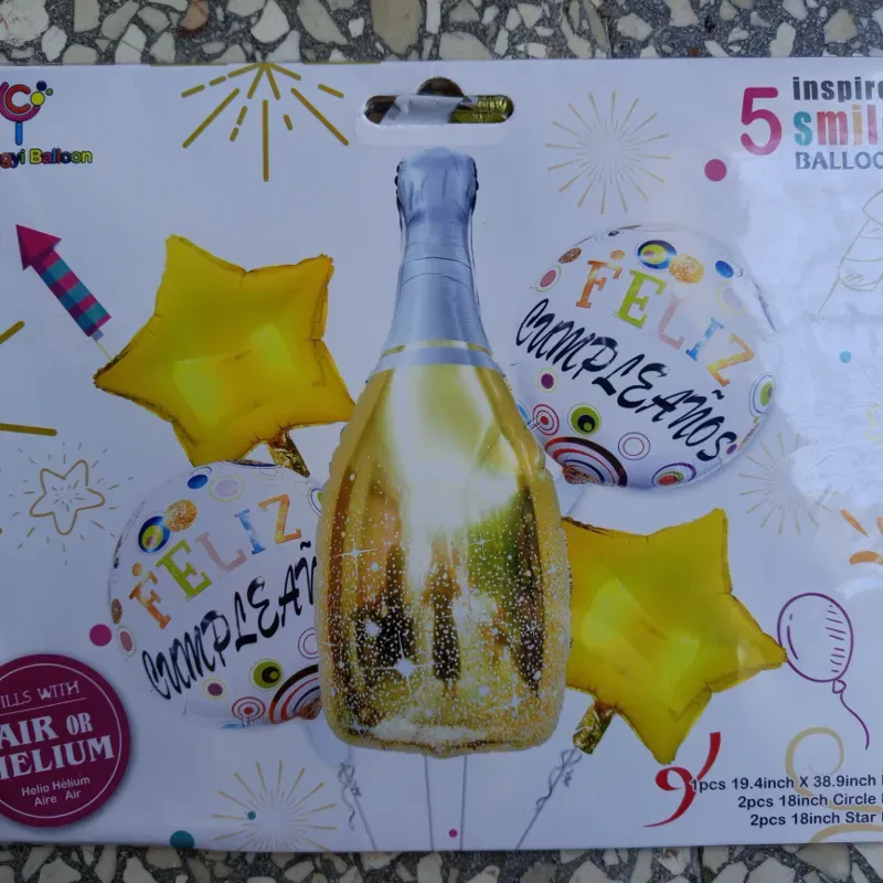 Set de globos botella dorada
