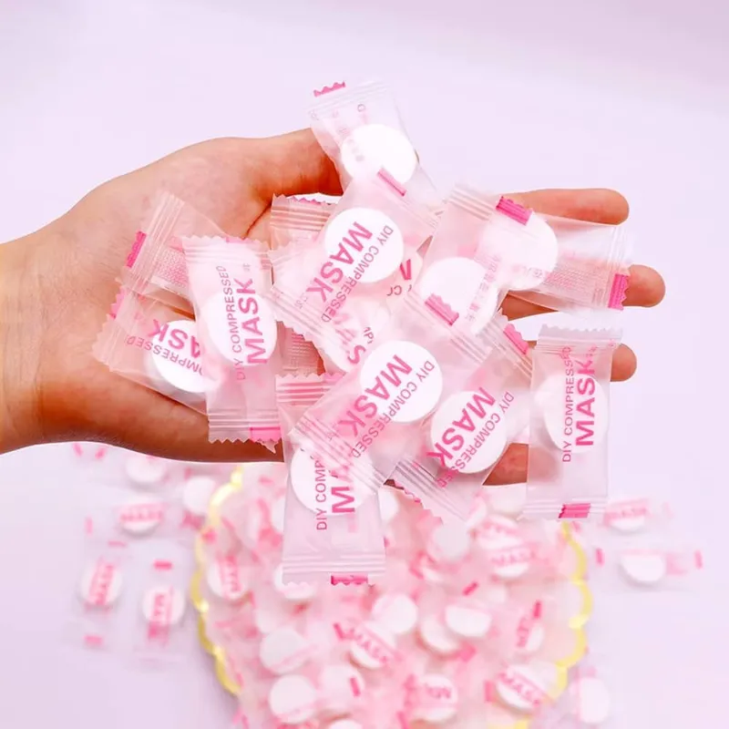 Mascarilla facial  desechables de algodón comprimido para el cuidado de la piel.