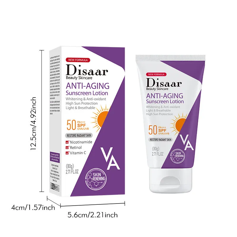 Disaar Protector Solar Spf 50 Alta Protección Respirable con Color Antioxidante Retinol Blanqueador Bloqueador Solar