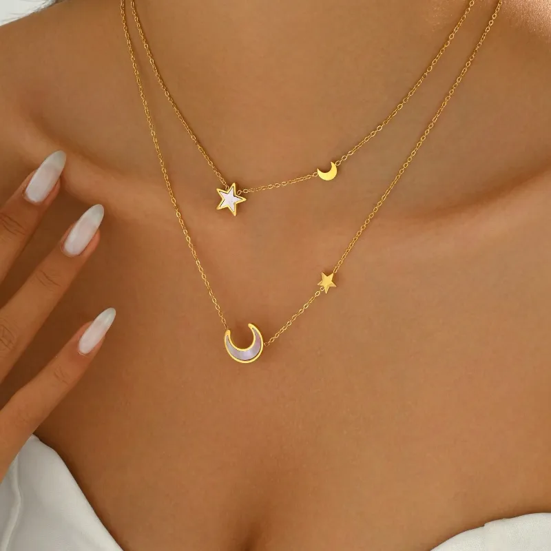 Cadena doble de acero inoxidable con estrella y luna