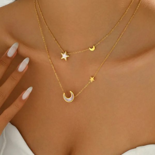 Cadena doble de acero inoxidable con estrella y luna