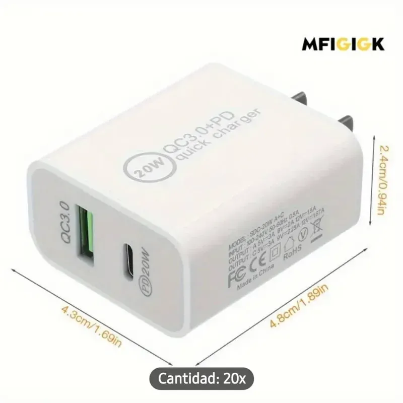 Cubo de carga USB y tipo C