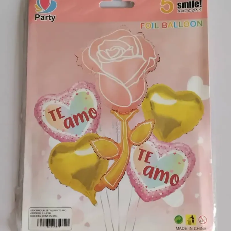 ‼️Set de globos de 5 piezas Te amo- flor rosa vieja ‼️