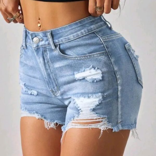  Short de mezclilla con desgarro — Azul