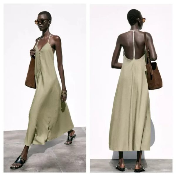 Vestido Zara verde soga espalda