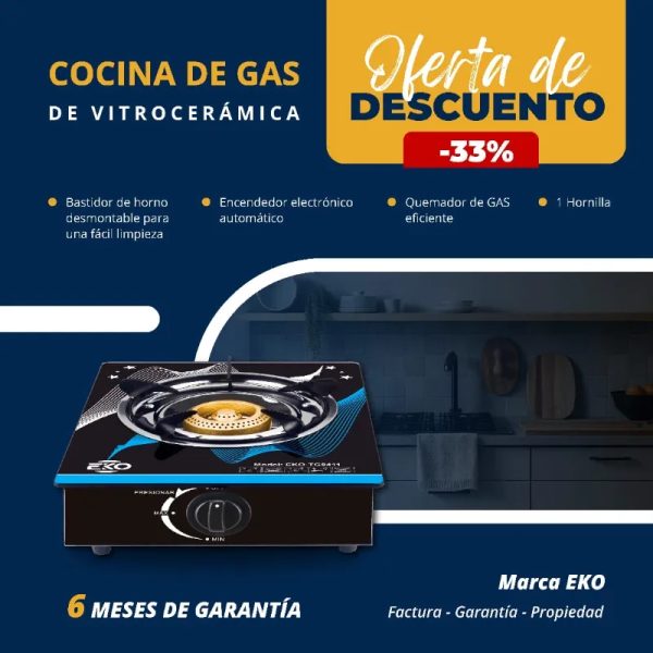  *COCINA DE GAS De Vitrocerámica Marca EKO Un Quemador*