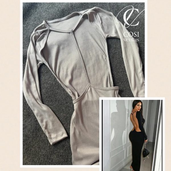 Vestido largo con espalda descubierta y tira ( en gris)