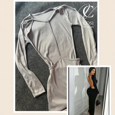 Vestido largo con espalda descubierta y tira ( en gris)