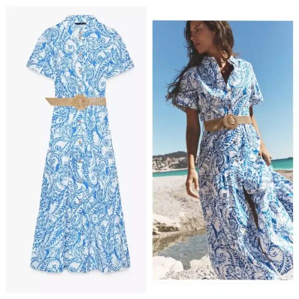 Vestido maxi bordados azul