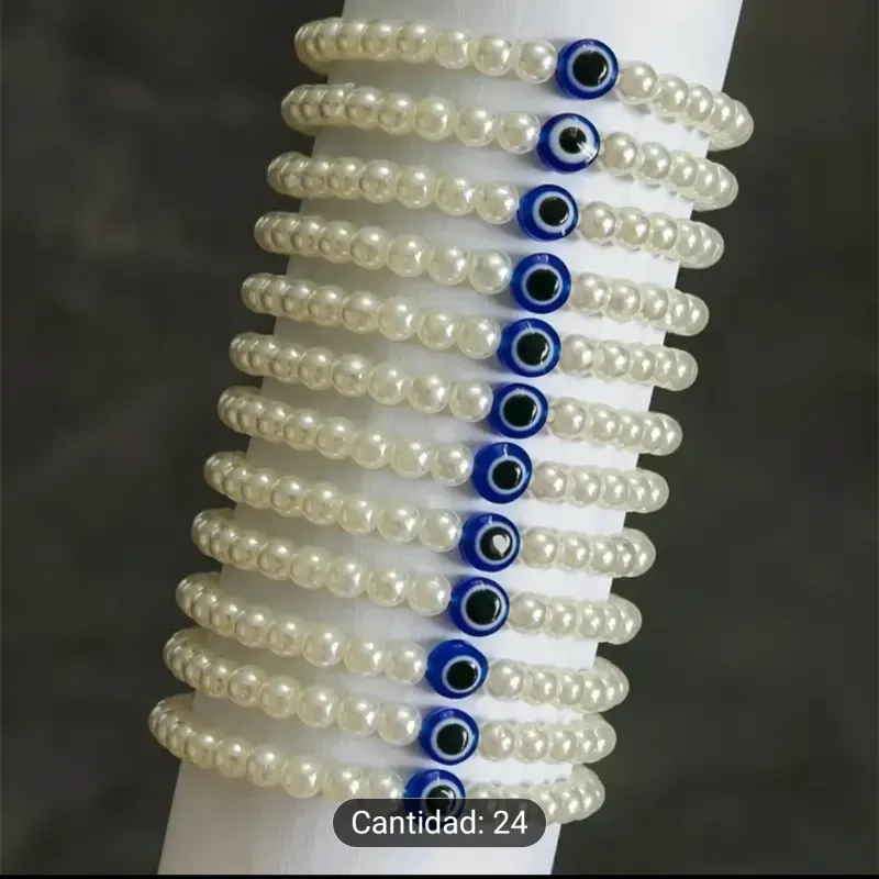 Pulsos de perlas blancas con ojo turco