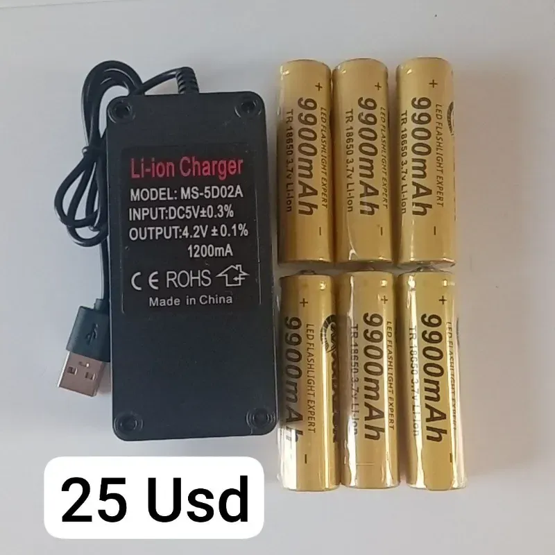 Cargador con sus 6 pilas de litio