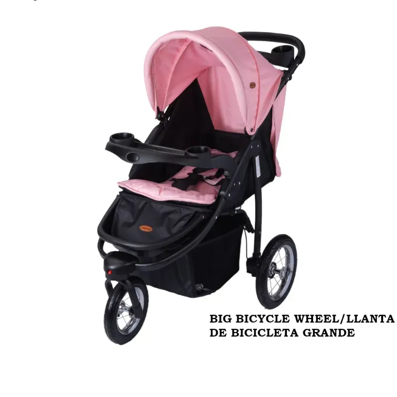 Coche de Paseo Infantil Rosa con Llantas Grandes