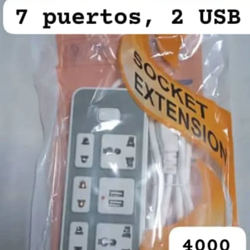 Extensión de 1.95 m con 7 entradas, 2 son USB