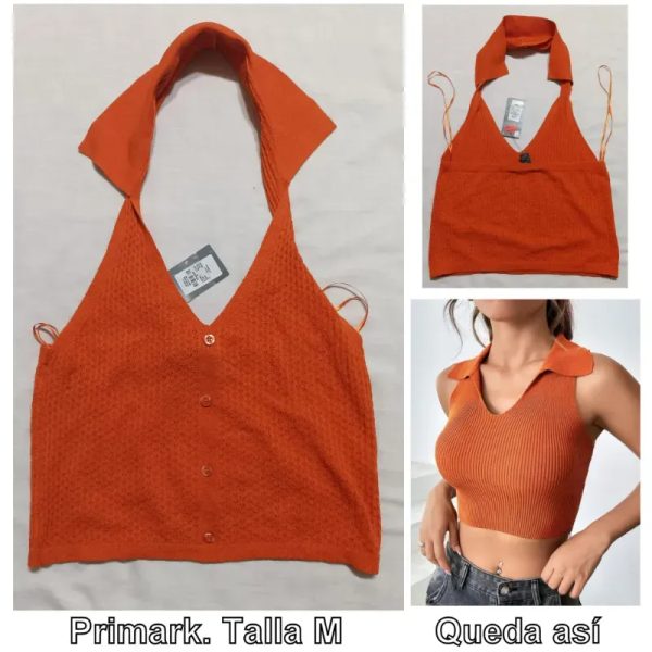 Blusa de cuello naranja.