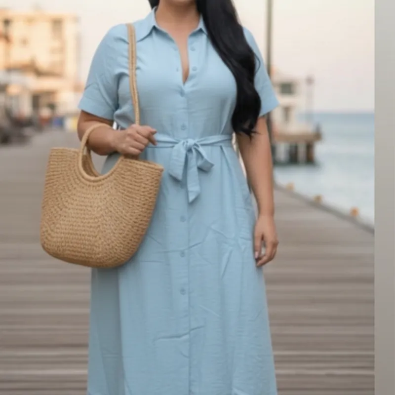 Vestido largo Manga Corta color Entero