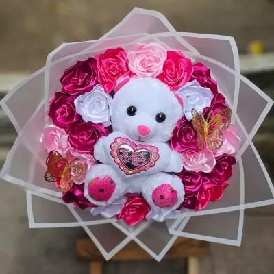 Ramo de 25 rosas eternas con Peluche Osito