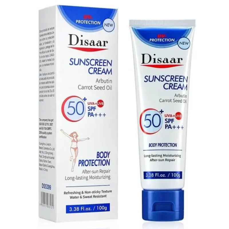 Protector solar corporal SPF 50+ de arbutina y carrot seed oil DISAAR