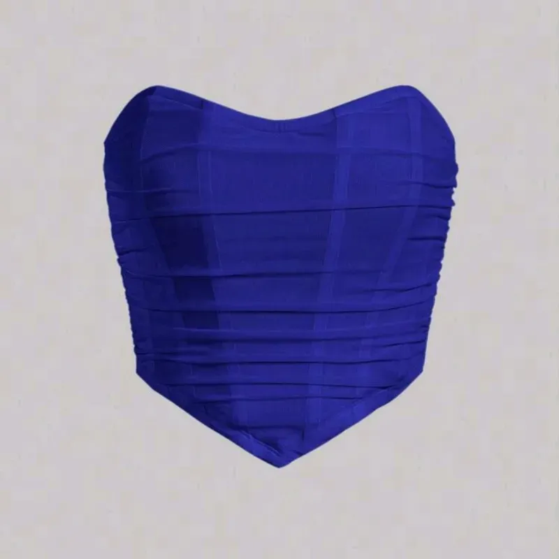  Top con bajo en pico y ziper atrás — Azul