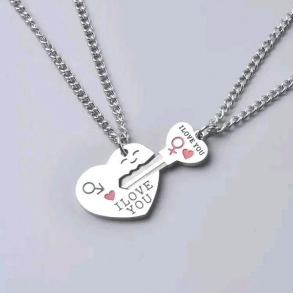 Pareja de Collar corazón llave de acero inoxidable