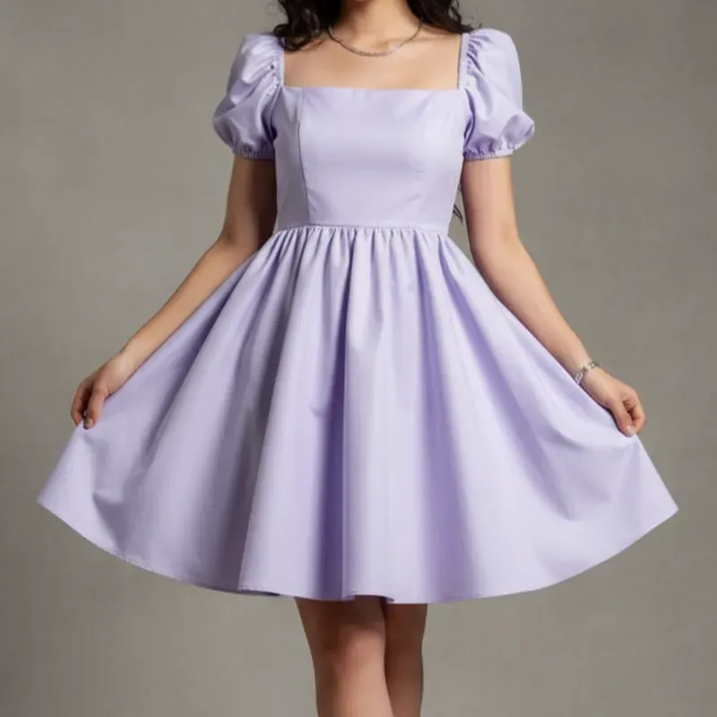 Vestido princesa escote cuadrado con mangas globo