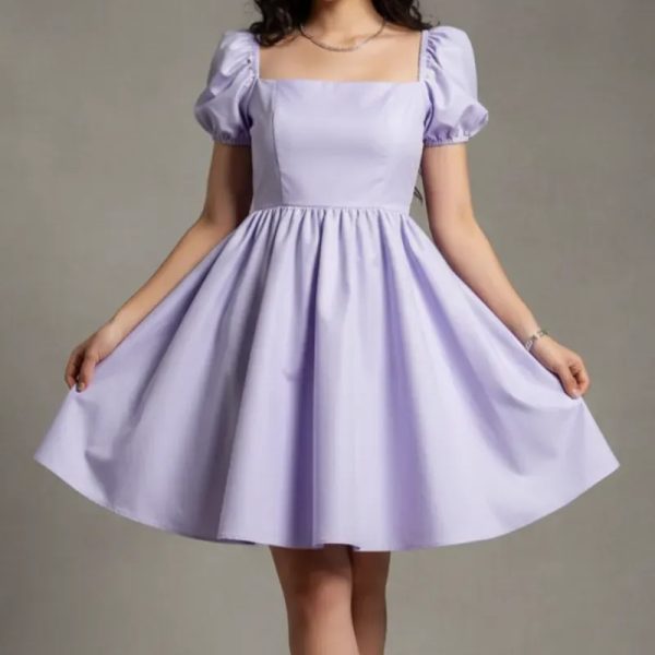 Vestido princesa escote cuadrado con mangas globo