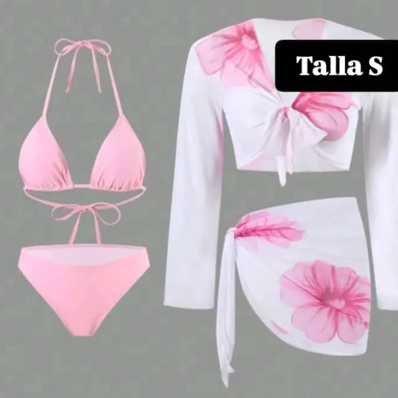 Bikini + pareo de 2 piezas con estampado floral