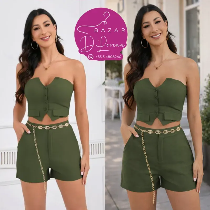 CONJUNTO DE BLUSA, SHORT CON CINTO