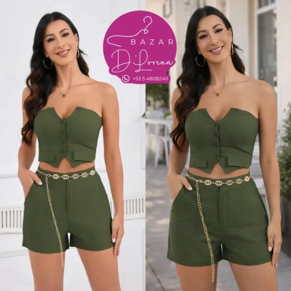 CONJUNTO DE BLUSA, SHORT CON CINTO