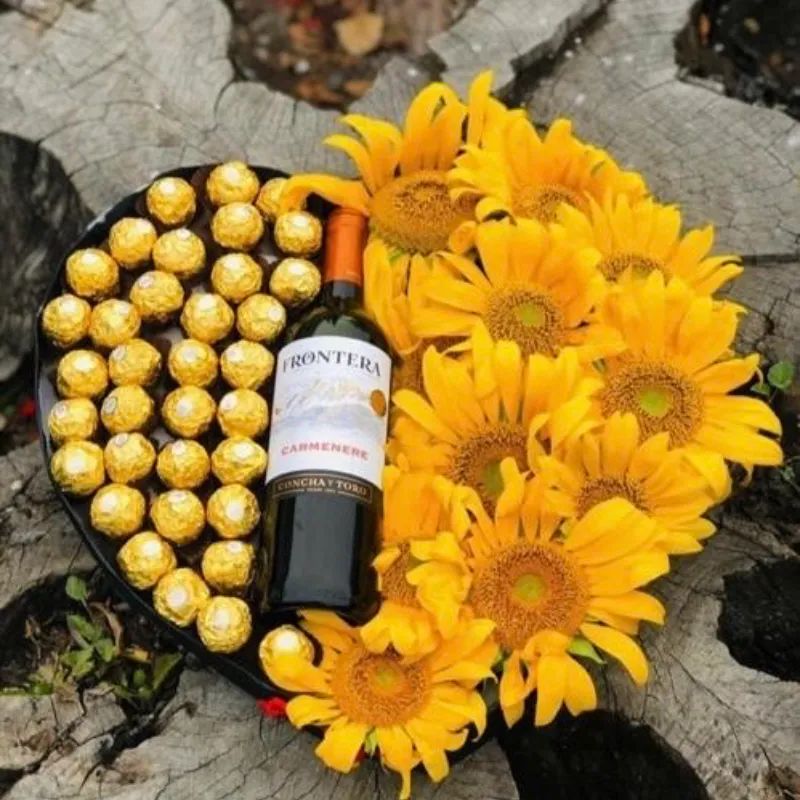 Corazón de girasoles