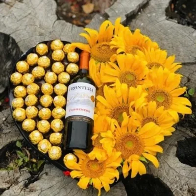 Corazón de girasoles