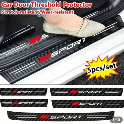 5 PZAS PROTECTORES PUERTA FIBRA CARBONO PARA AUTOS