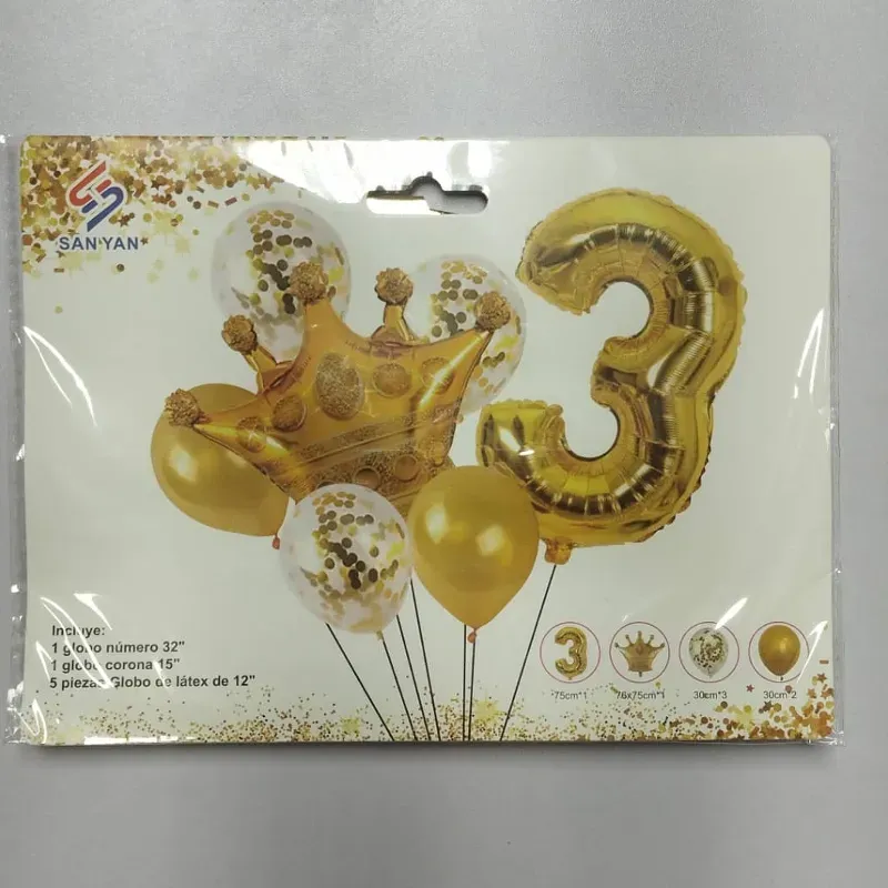 ‼️Set de 7 piezas- 3er añito con Corona (DORADO)‼️