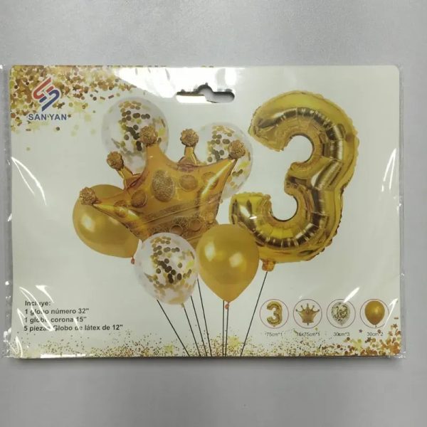 ‼️Set de 7 piezas- 3er añito con Corona (DORADO)‼️