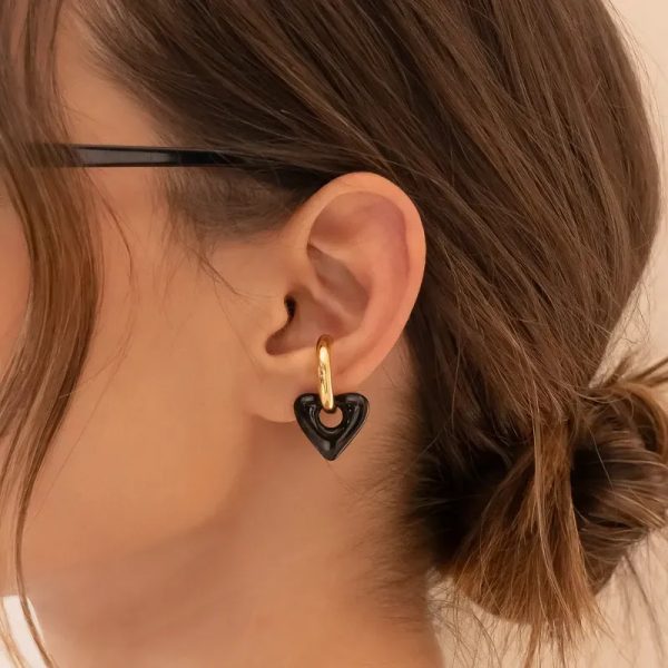Earcuff 2 En 1 Maxi Corazón color negro