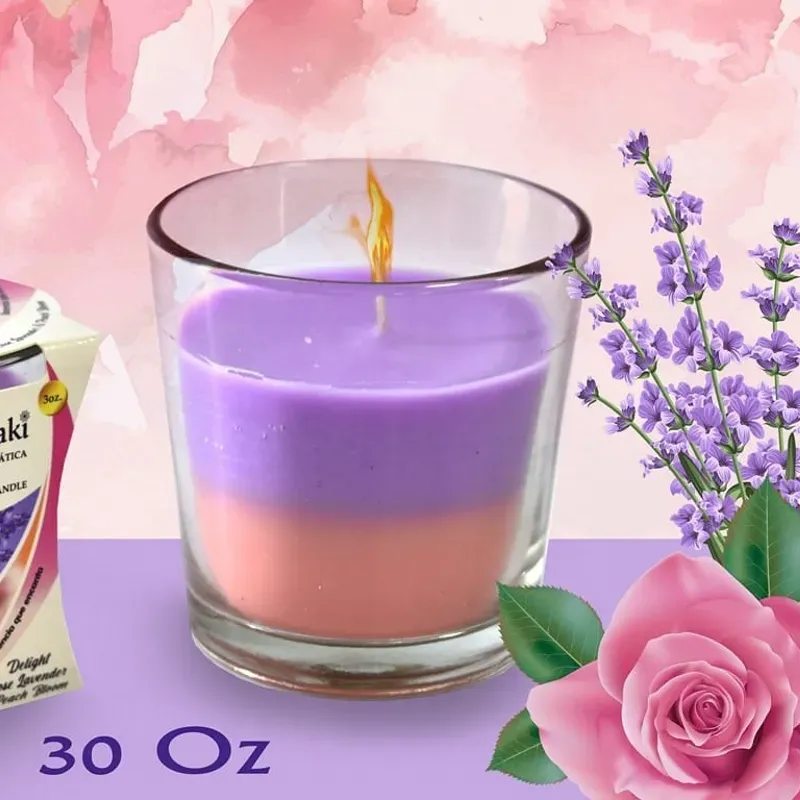 ‼️Vela aromática  de rosa, lavanda y Durazno‼️