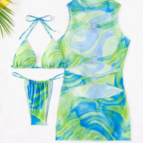  Bikini con vestido — Verde/Azul