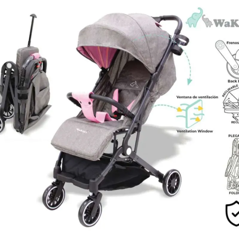 Coche de Paseo Infantil Gris con Ventana de Ventilación