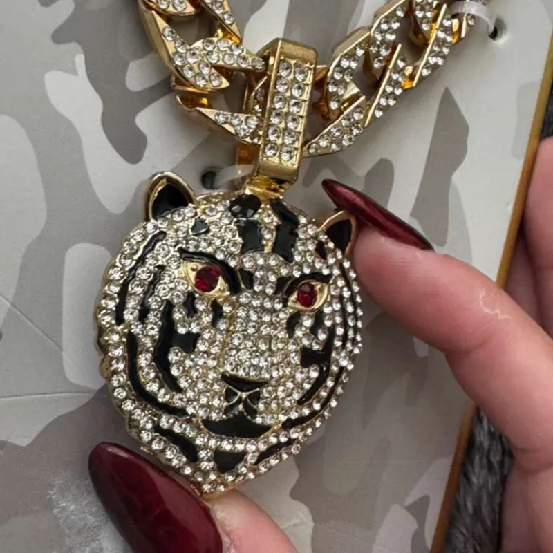 Cadena con dije de tigre y aretes