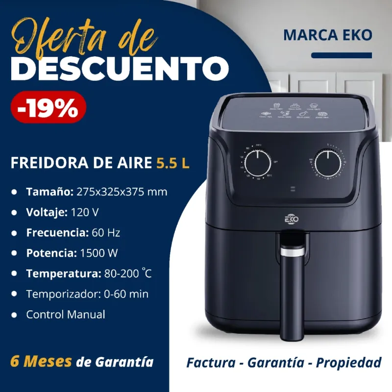  *FREIDORA DE AIRE 5.5 L Marca EKO*