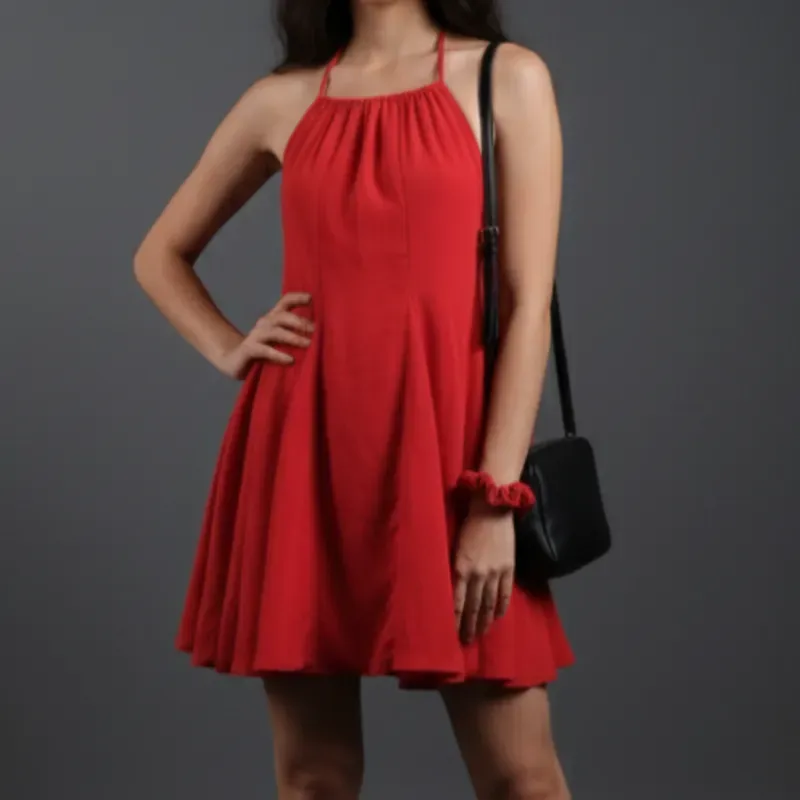Vestido corto ajustable en el cuello y espalda