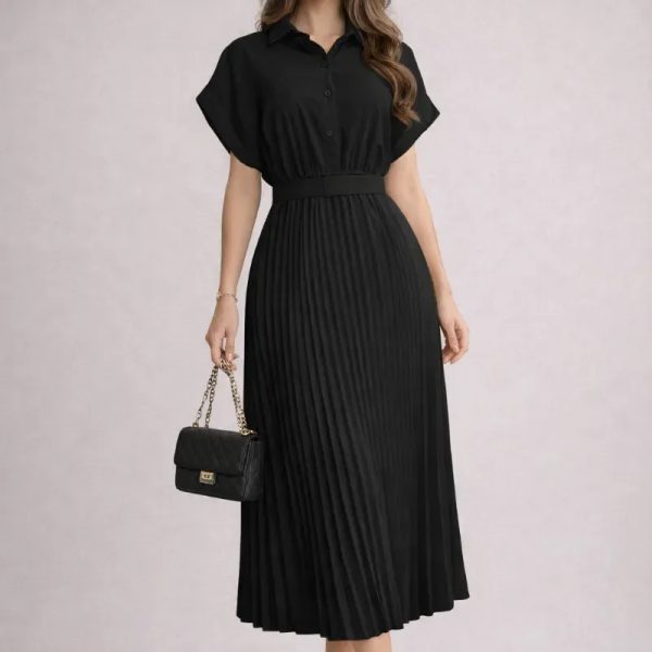  Vestido camisero plisado — Negro