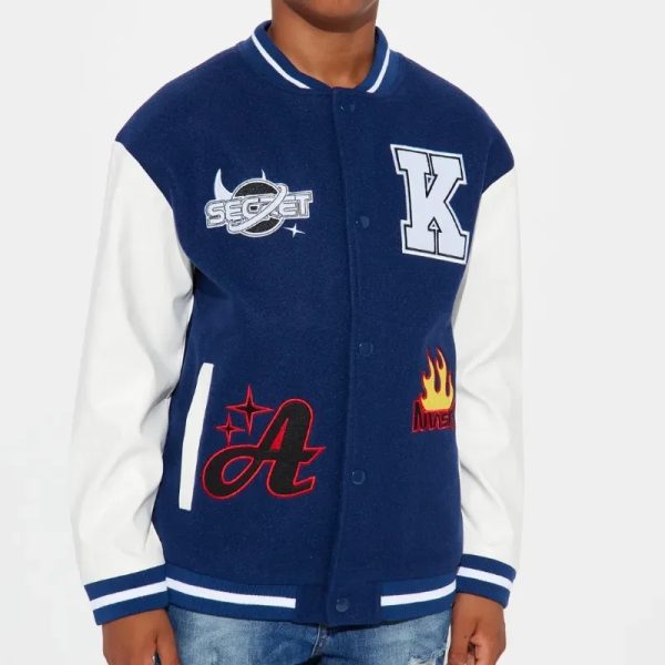  Chaqueta con mangas de vinil — Azul/Blanco