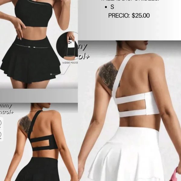 Conjunto deportivo de un solo hombro con falda