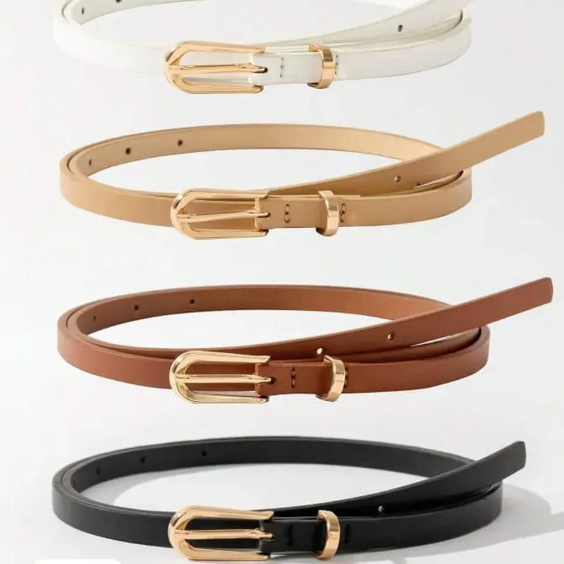  Cinturones Slim con Hebilla Dorada – 4 Colores