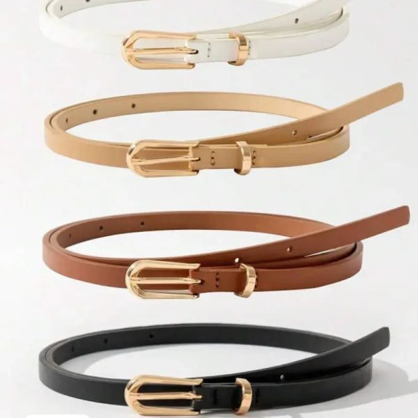  Cinturones Slim con Hebilla Dorada – 4 Colores