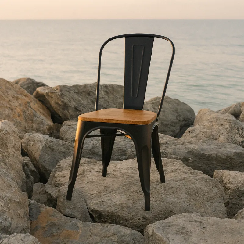 Silla Industrial TOLIX _ con asiento de madera