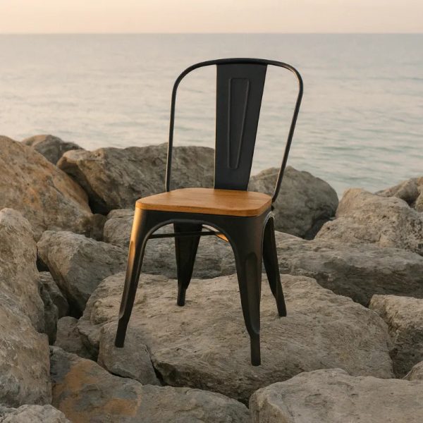 Silla Industrial TOLIX _ con asiento de madera