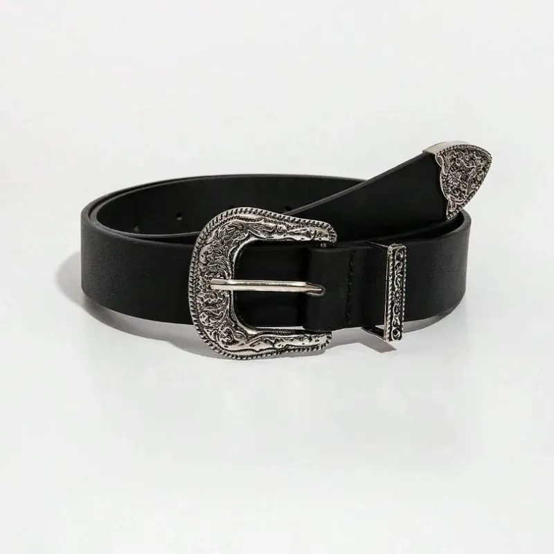  Cinturón Black Western – Elegancia clásica con detalles vintage y presencia visual