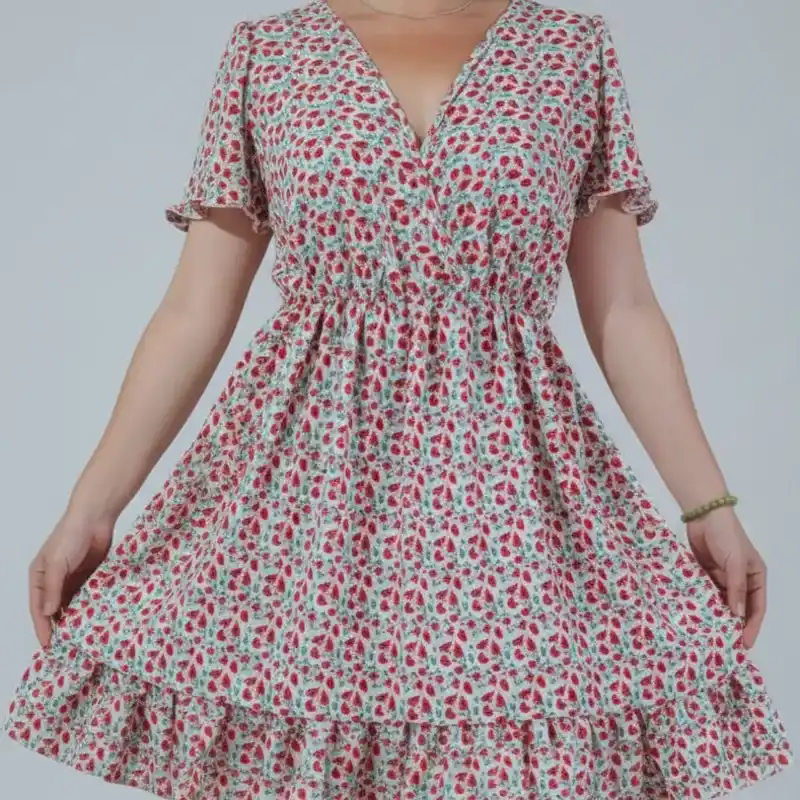Vestido escote V con lazo en la espalda ajustable y vuelo