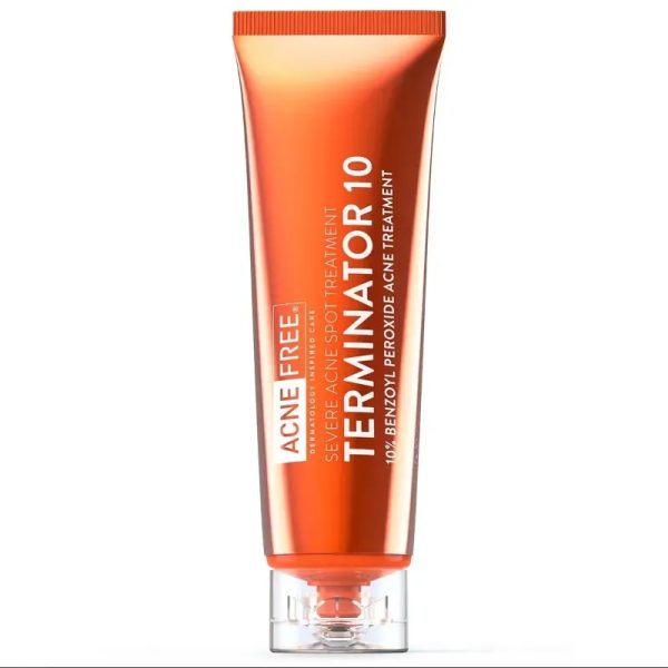 AcneFree Terminator 10 Tratamiento localizado para el acné con peróxido de benzoilo al 10 %, crema para el acné de máxima potencia, 30 ml